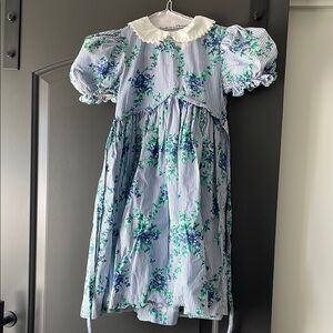 Vintage Floral Striped Puff Sleeve Dress